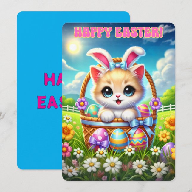 Tarjeta Festiva Saludos de la cesta de gatitos de Pascua (Anverso / Reverso)