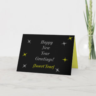 Tarjeta Festiva ¡Saludos de la Feliz Año Nuevo! (negro, plata y