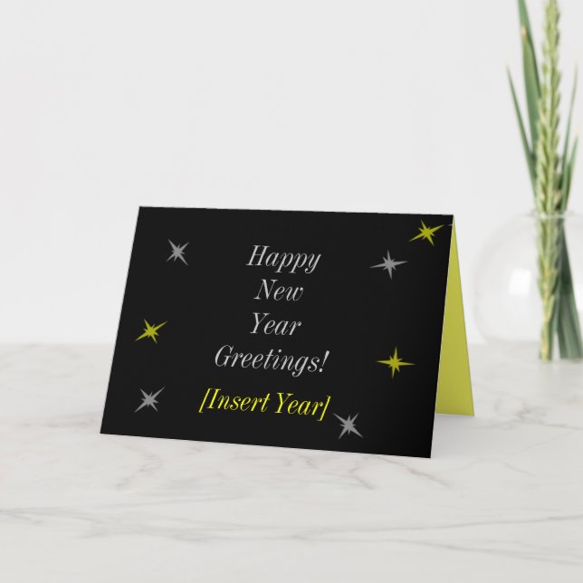 Tarjeta Festiva ¡Saludos de la Feliz Año Nuevo! (negro, plata y (Anverso)