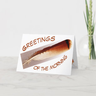 Tarjeta Festiva Saludos de la mañana, pluma de halcón de cola roja
