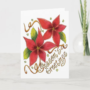Tarjeta Festiva Saludos de la temporada de Navidades con Poinsetti