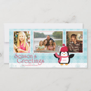 Tarjeta Festiva Saludos de la temporada de pingüinos con copas de 