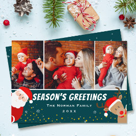 Tarjeta Festiva Saludos de la temporada de Santa y los renos 3 Fot