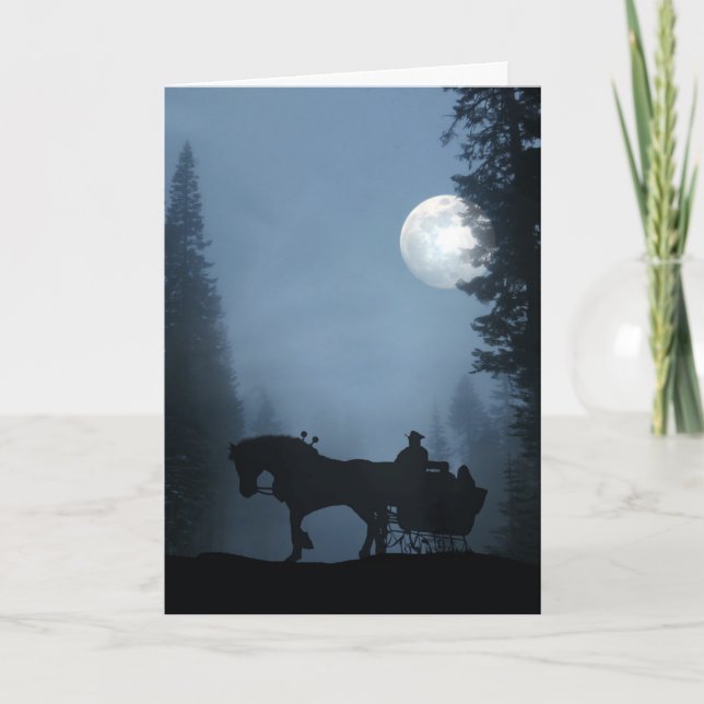 Tarjeta Festiva Saludos de la temporada de Sleigh Moon Full Moon (Anverso)
