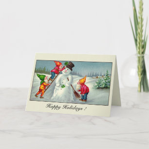Tarjeta Festiva Saludos de la temporada de snowman de los gnomos v