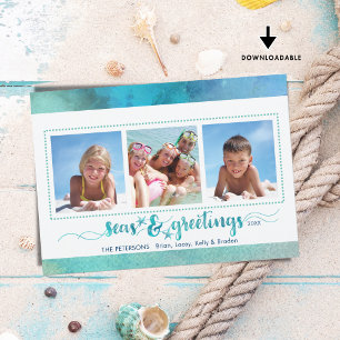 Tarjeta Festiva Saludos de la temporada tropical tres fotos