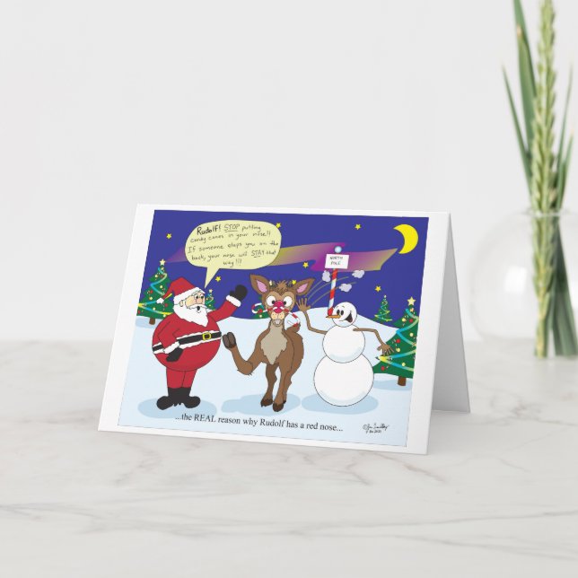 Tarjeta Festiva Saludos de los Navidades de la nariz de Rudolf (Anverso)