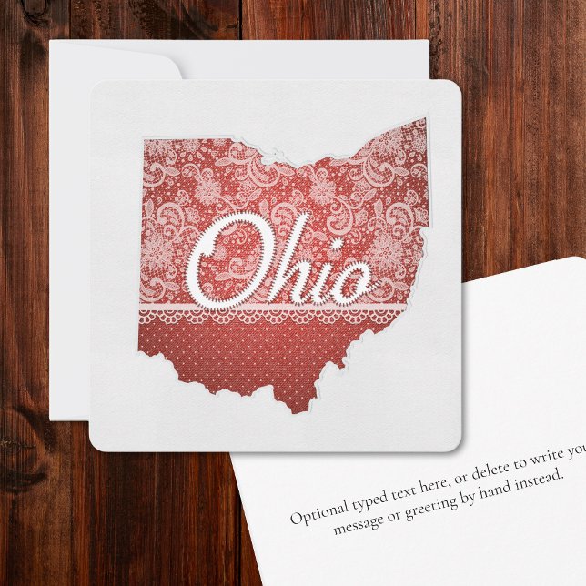 Tarjeta Festiva Saludos de los Navidades de Ohio Stitched Look (Ohio greeting card with a homemade, stitched look shares local wishes for Christmas or any season.)