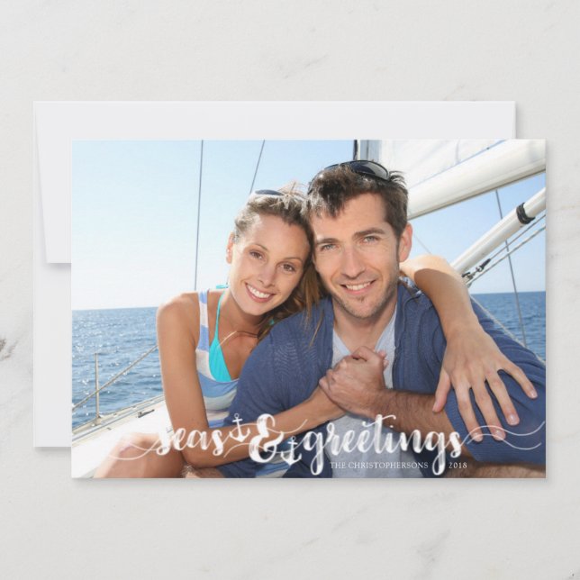 Tarjeta Festiva Saludos de Nautical SEAsons | Anclas | Dos+Foto (Anverso)