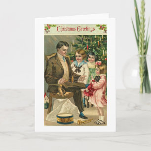 Tarjeta Festiva Saludos de Navidad, padre e hijos
