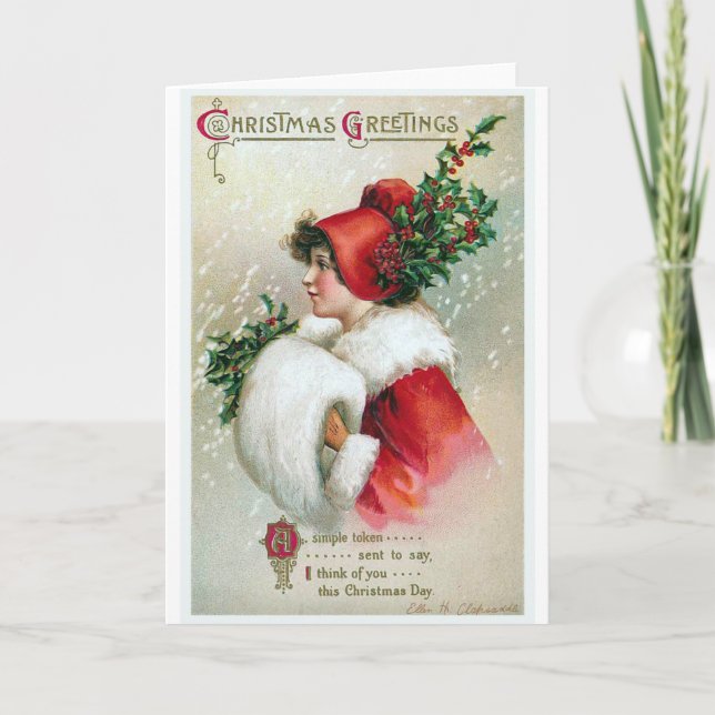 Tarjeta Festiva "Saludos de Navidad" Vintage (Anverso)