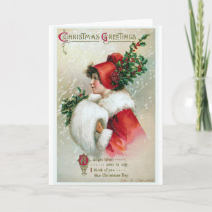 Tarjeta Festiva "Saludos de Navidad" Vintage