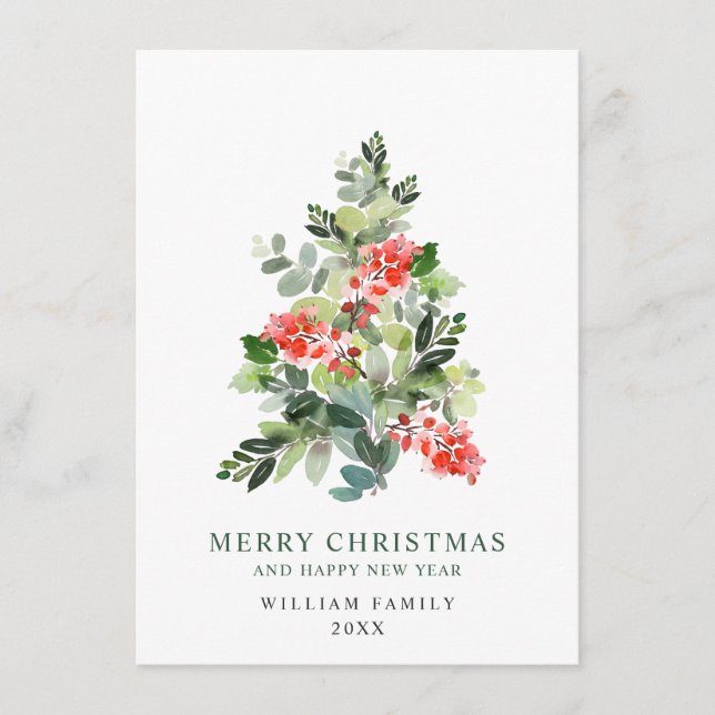 Tarjeta Festiva Saludos de Navidades de pino elegantes y minimalis (Anverso)