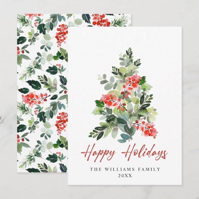 Tarjeta Festiva Saludos de Navidades de pino elegantes y minimalis (Anverso / Reverso)