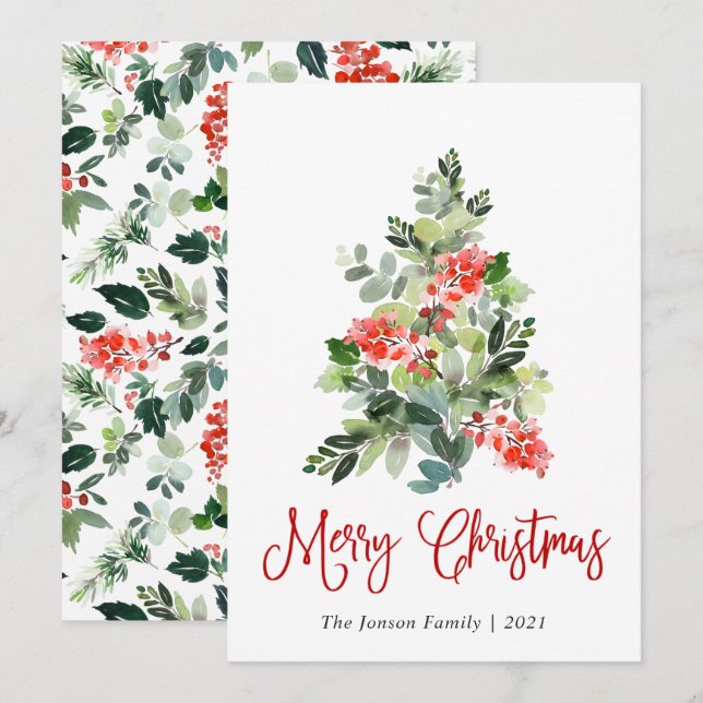 Tarjeta Festiva Saludos de Navidades de pino elegantes y minimalis (Anverso / Reverso)