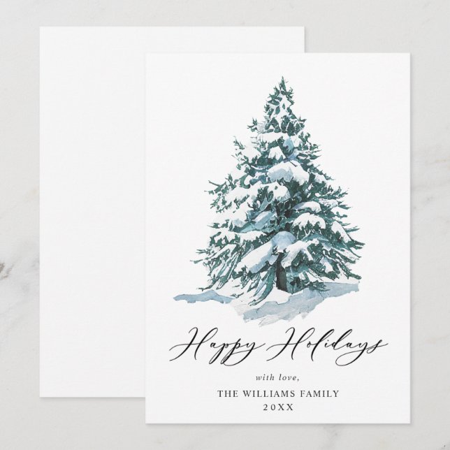 Tarjeta Festiva Saludos de Navidades de pino elegantes y minimalis (Anverso / Reverso)