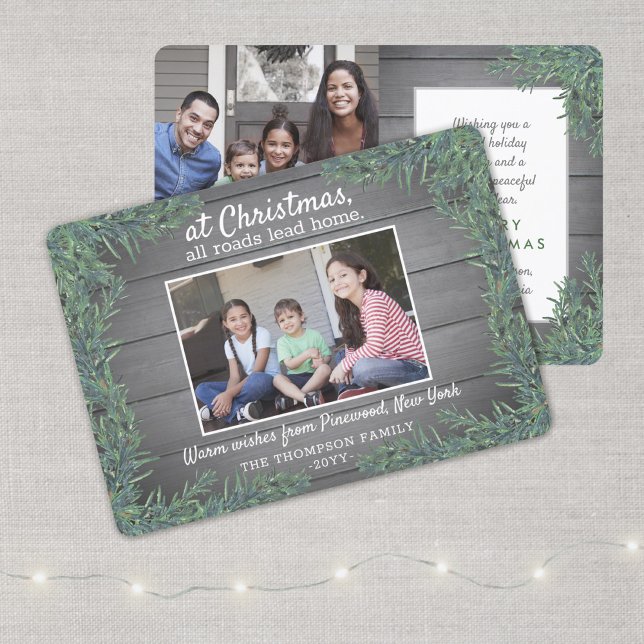 Tarjeta Festiva Saludos de Navidades del hogar Greenery Wood Photo (Subido por el creador)