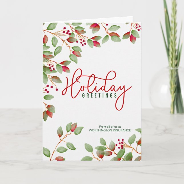 Tarjeta Festiva Saludos de negocios con Holly Leaves Personalizado (Anverso)