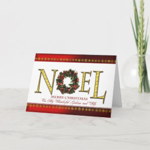 Tarjeta Festiva Saludos de Noel para el ahijado y la esposa
