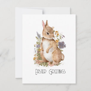 Tarjeta Festiva Saludos de Pascua Bunny Rabbit Flower Vintage