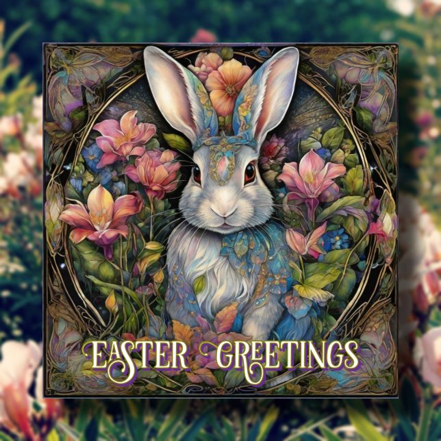 Tarjeta Festiva Saludos de Pascua en Conejo Moderno (Subido por el creador)