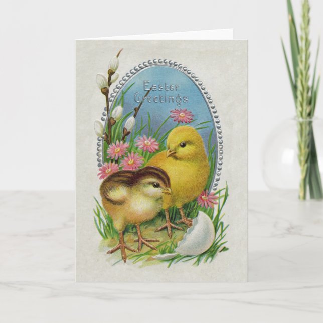 Tarjeta Festiva Saludos de Pascua Flores de chicles amarillas (Anverso)