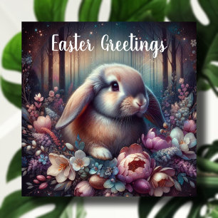 Tarjeta Festiva Saludos de Pascua Flores de conejo de Woodlands Lo