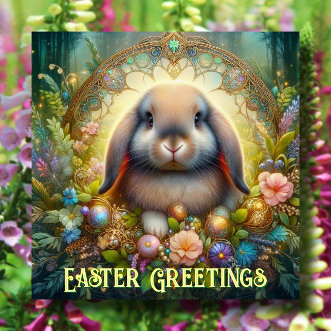 Tarjeta Festiva Saludos de Pascua Lop Eared Bunny Flowers (Subido por el creador)