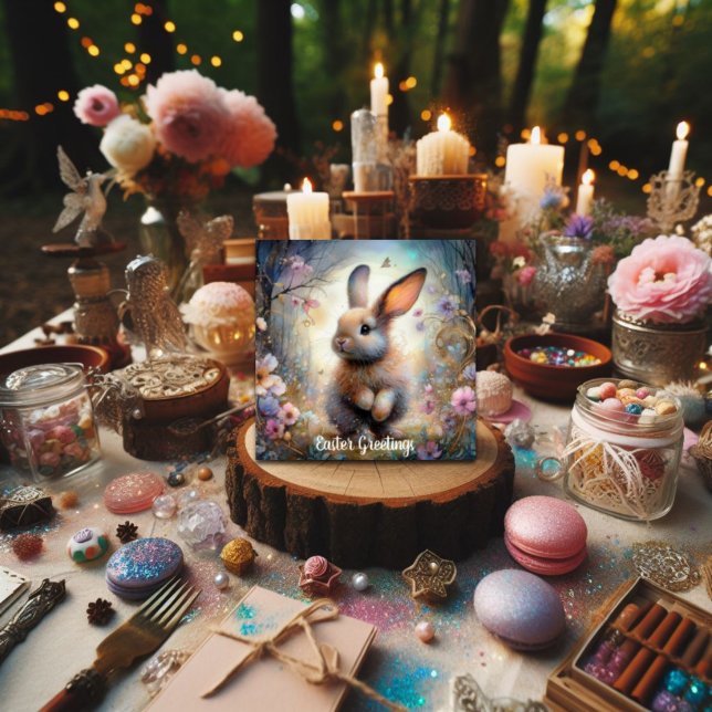 Tarjeta Festiva Saludos de Pascua Pastel Woodland Bunny Bible Vers (Subido por el creador)