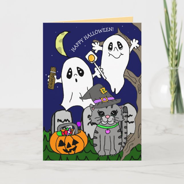 Tarjeta Festiva Saludos de Personalizado de Halloween dibujados a  (Anverso)