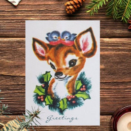 Tarjeta Festiva Saludos de Rudolph y Aves Azules