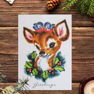 Tarjeta Festiva Saludos de Rudolph y Aves Azules