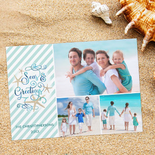 Tarjeta Festiva Saludos de SEAs Tropical o Náutica Tiras