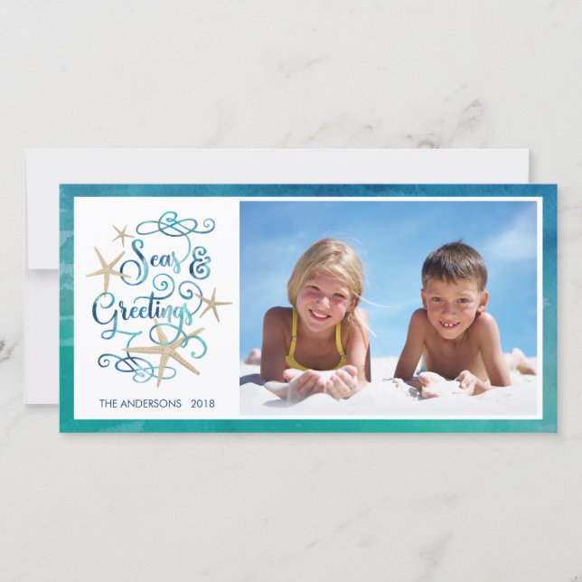 Tarjeta Festiva Saludos de SEAsons Tropical | Acuarela Starfish (Anverso)