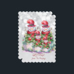 Tarjeta Festiva Saludos de Snowman desde la familia Name<br><div class="desc">Una encantadora y alegre familia de nevados de cuatro personas con accesorios rojos y verdes y una GREETINGS de la familia NAME</div>