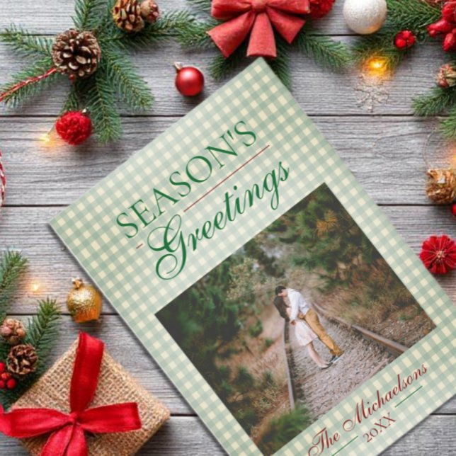 Tarjeta Festiva Saludos de temporada a los Navidades de Gingham (Subido por el creador)