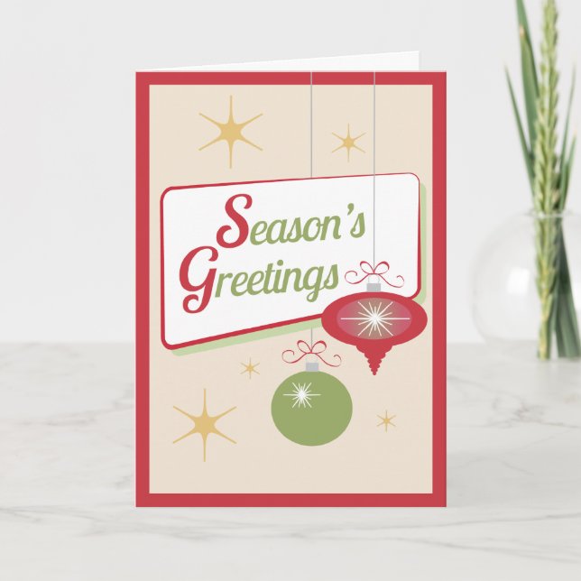Tarjeta Festiva Saludos de temporada a Navidades de estilo retro (Anverso)