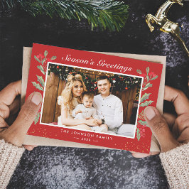 Tarjeta Festiva Saludos de temporada a Navidades de los Berry Rojo