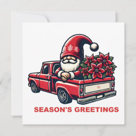 Tarjeta Festiva Saludos de temporada a Poinsettia Gnome en Red Tru