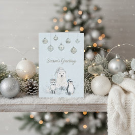 Tarjeta Festiva Saludos de Temporada Animales Árticos de Invierno