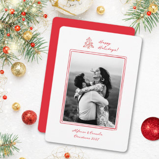 Tarjeta Festiva Saludos de temporada: Árbol caprichoso dibujado a 