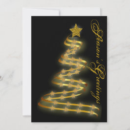 Tarjeta Festiva Saludos de temporada árbol dorado estrellas abstra