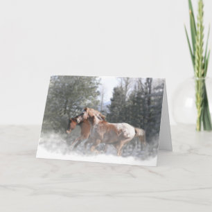 Tarjeta Festiva Saludos de temporada Caballos en la nieve