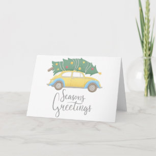 Tarjeta Festiva Saludos de temporada Coche y Árbol