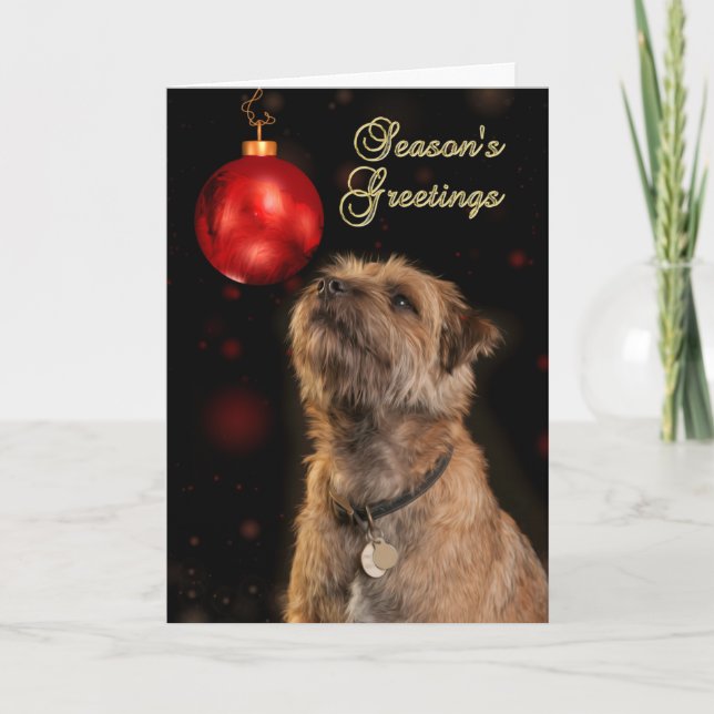 Tarjeta Festiva Saludos de temporada con perro de la frontera terr (Anverso)