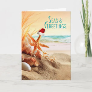Tarjeta Festiva Saludos de temporada con tema de playa