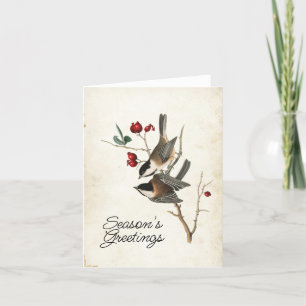 Tarjeta Festiva Saludos de temporada de Chickadee Pájaro Festivo