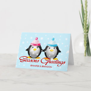 Tarjeta Festiva Saludos de temporada de la familia Pingüino (parej