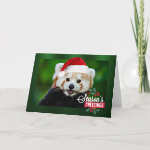 Tarjeta Festiva Saludos de temporada de la Panda Roja Santa