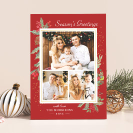 Tarjeta Festiva Saludos de temporada de navidades Holly Berries 3